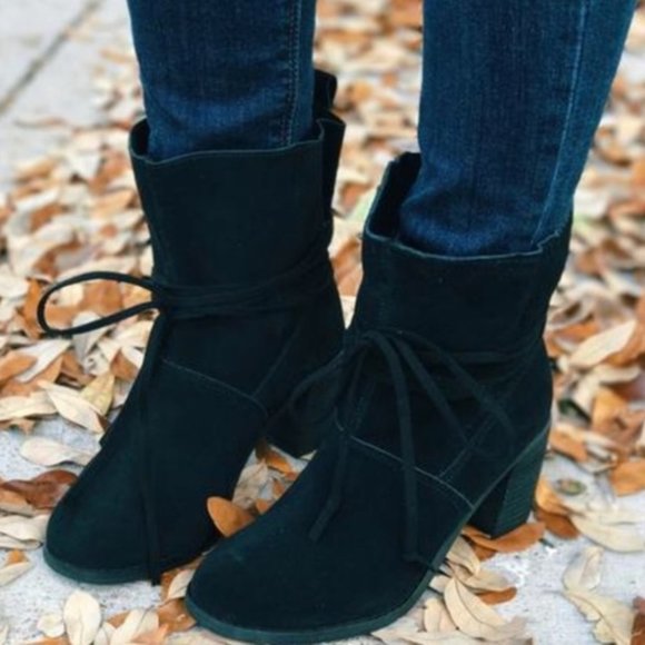 TOMS Mila Black Suede Slouchy Boho Wrap-Tie Ankle Bootie 8 - Picture 1 of 10